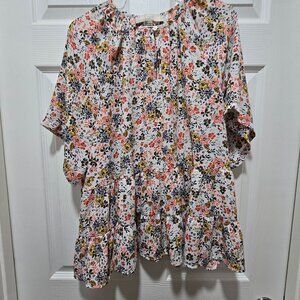 Loft Top Womens Med Floral Tiered Coquette Cottagecore Milkmaid Short Sleeve